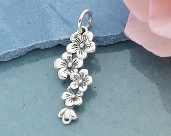 Sterling Silver Cherry Blossom Pendant Necklace / Spring Beauty Japanese Chinese / May Flowers Botanical Nature / Tiny Flower / 929