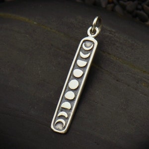 925 Sterling Silver Etched Moon Phases Vertical Charm Pendant Necklace ...