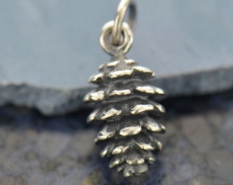 Pinecone Charm 925 Sterling Silver / Evergreen Tree Pine Cone pendant necklace / Christmas Fall Autumn Winter 628