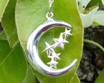 925 Sterling Silver Crescent Moon Stars Pendant Celestial Charm Necklace 844 925 Sterling Silver Crescent Moon Stars Pendant Celestial Charm Necklace 844