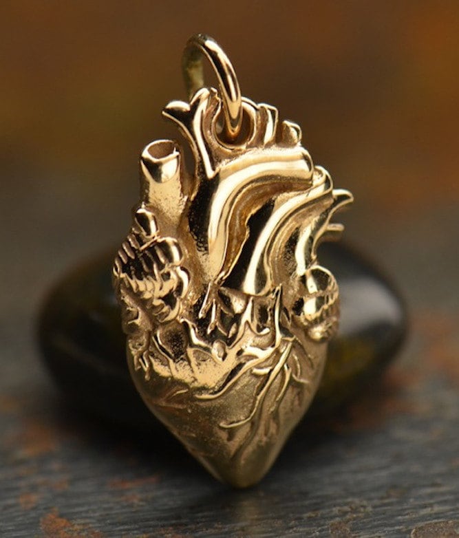 Bronze Anatomisch Lebensecht Herz Charm 3D Anhänger Halskette