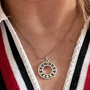 Moon Phase / 925 Sterling Silver Celestial Necklace / Etched Circle ...