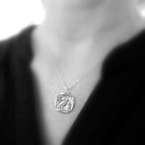 May include: A silver necklace with a square pendant featuring an owl design.