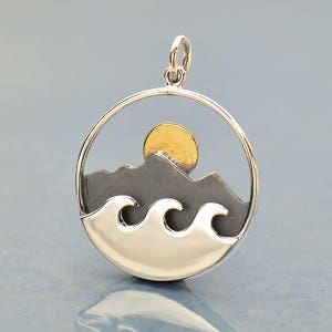 Outdoor Necklace / Sunset Charm / 925 Sterling Silver Mountain Ocean Pendant / Sun Travel Adventure / Ski Hiker Sunset Camping Outdoors 3192