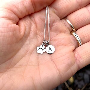 Personalised Paw Necklace, Silver Dog Paw Charm, Initial Disk, Gift for Pet Owner, Cat Gift for Her, Honor Pet Charm 1628 image 5