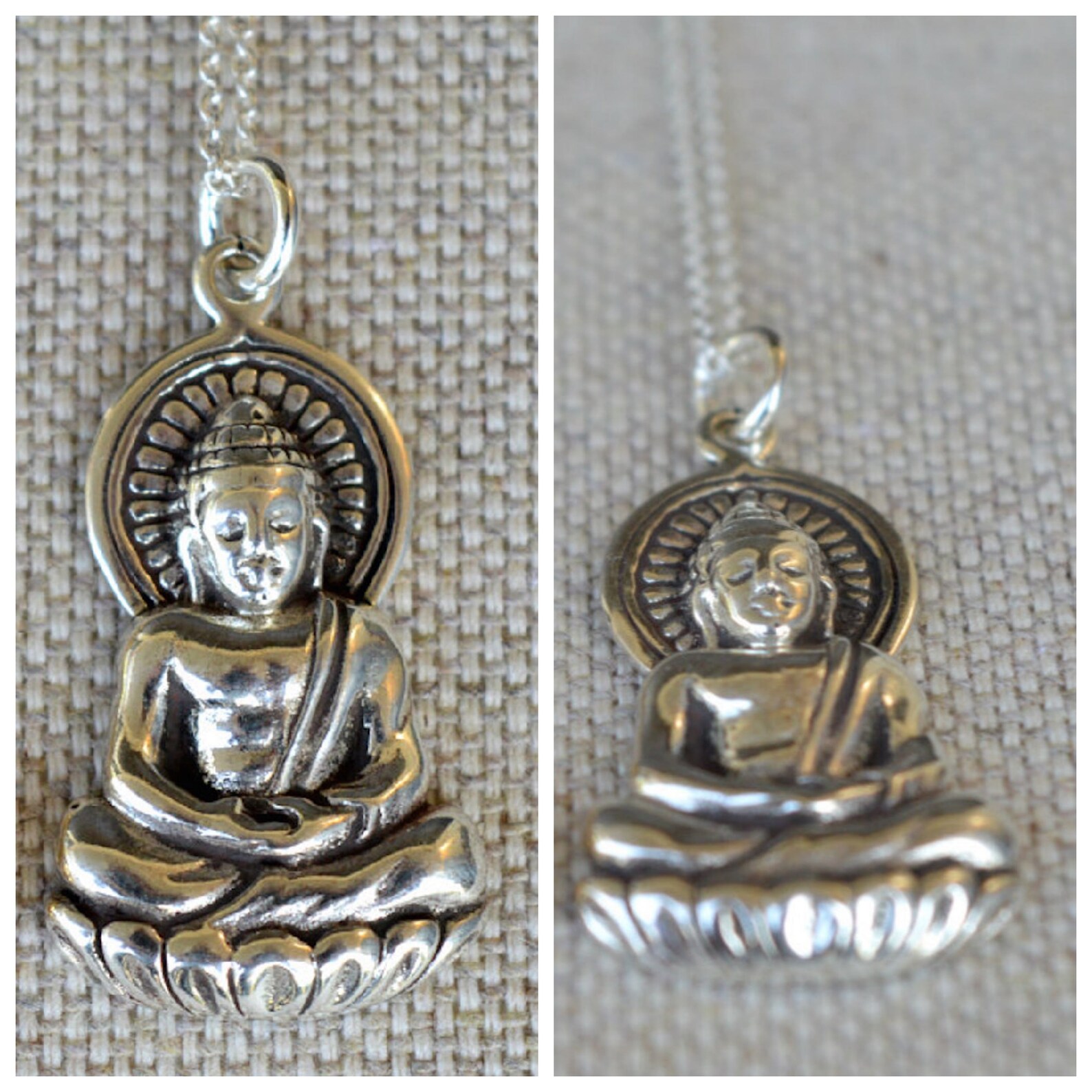 925 Sterling Silver Large Buddha Pendant Necklace / Blossoming Etsy