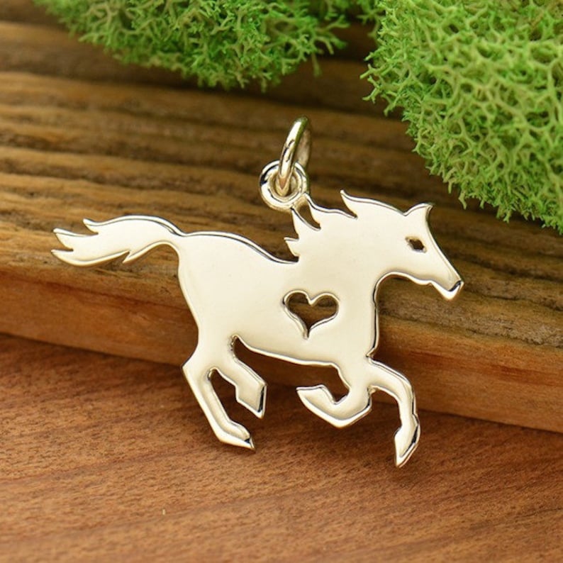 Horse Charm Necklace / 925 Sterling Silver Heart Equestrian Etsy