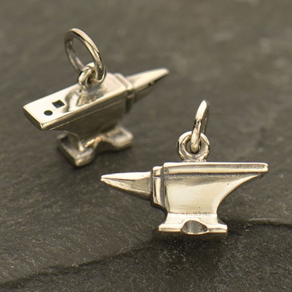 925 Sterling Silver Anvil / 3D Charm Pendant Necklace / Tool Blacksmith Metalsmith Metal / Mens Jewelry 1851