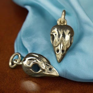 Sterling Silver Sparrow Skull Pendant, Gothic Bird Charm Necklace, Whimsigoth Sparrow Talisman, Western Boho Jewelry 1613