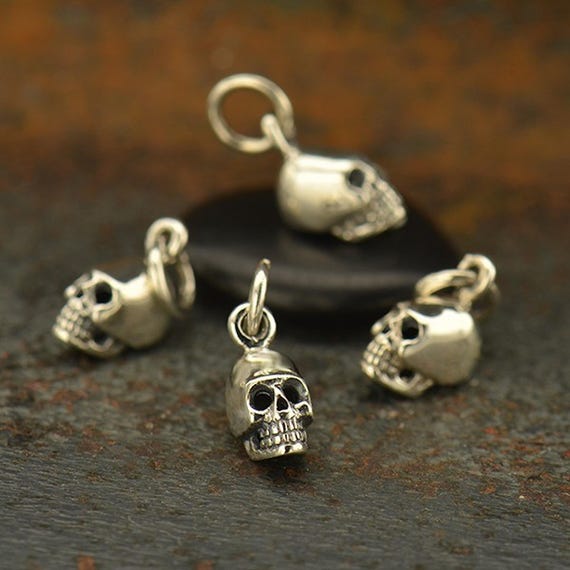 Tiny Skull Charm 925 Sterling Silver Necklace / Whimsigoth Gothic Goth Skeleton / Pendant Day of Dead / Rebirth Renewal 1125