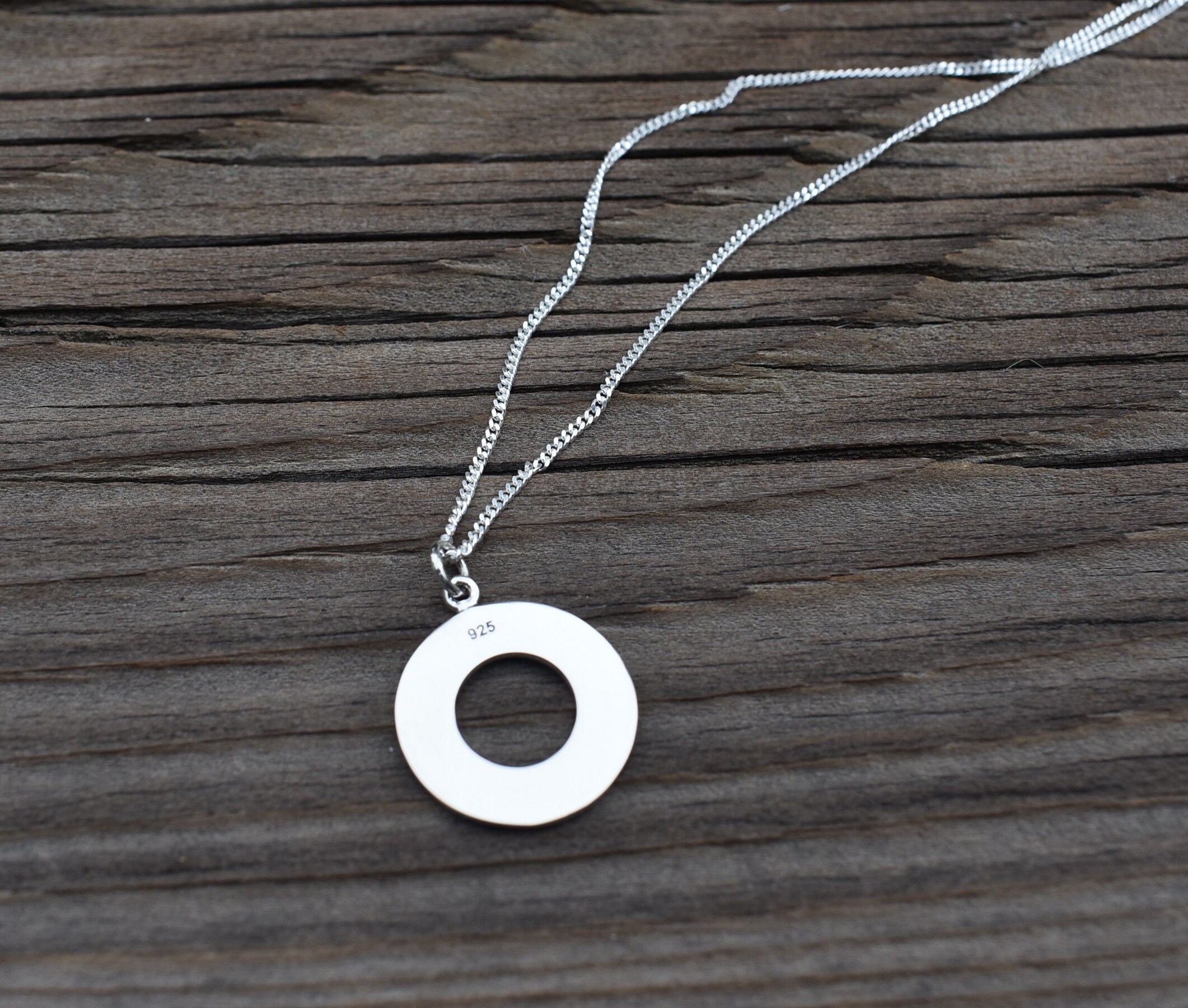 Moon Phase / 925 Sterling Silver Celestial Necklace / Etched Circle ...