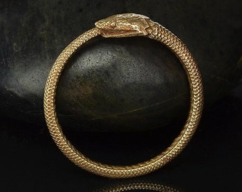 Bague Ouroboros en bronze, Serpent mangeant la queue, Serpent Reptile gothique Goth, Anneau d'empilage Bijoux Trouver, Taille UK L N P R, Curiologie B704