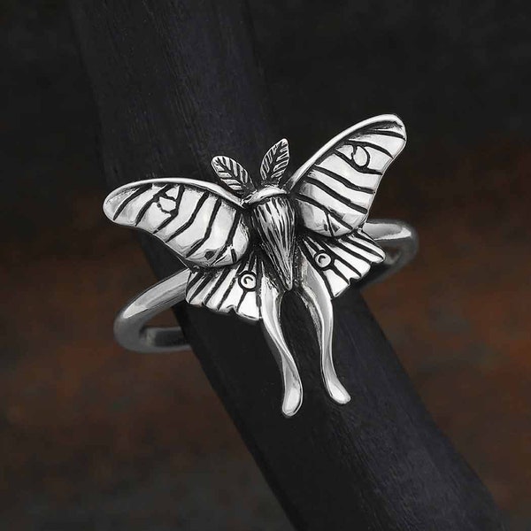 Bague papillon de nuit luna en argent sterling 925, bague fantaisie, forêt boisée, bague en métal argenté recyclé UK Sz N P 247