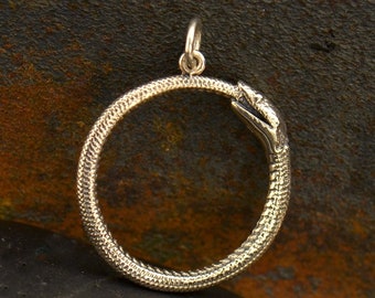 Oxidized Sterling Silver Ouroboros Pendant Necklace, Snake Eating Tail 7017