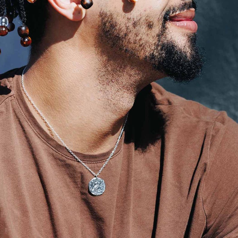 Owl of Athena Ancient Coin Necklace, Sterling Silver Greek Charm, Mythology Pendant Snake Chain, Men's & Women's Jewelry Strength Gift 886 image 4