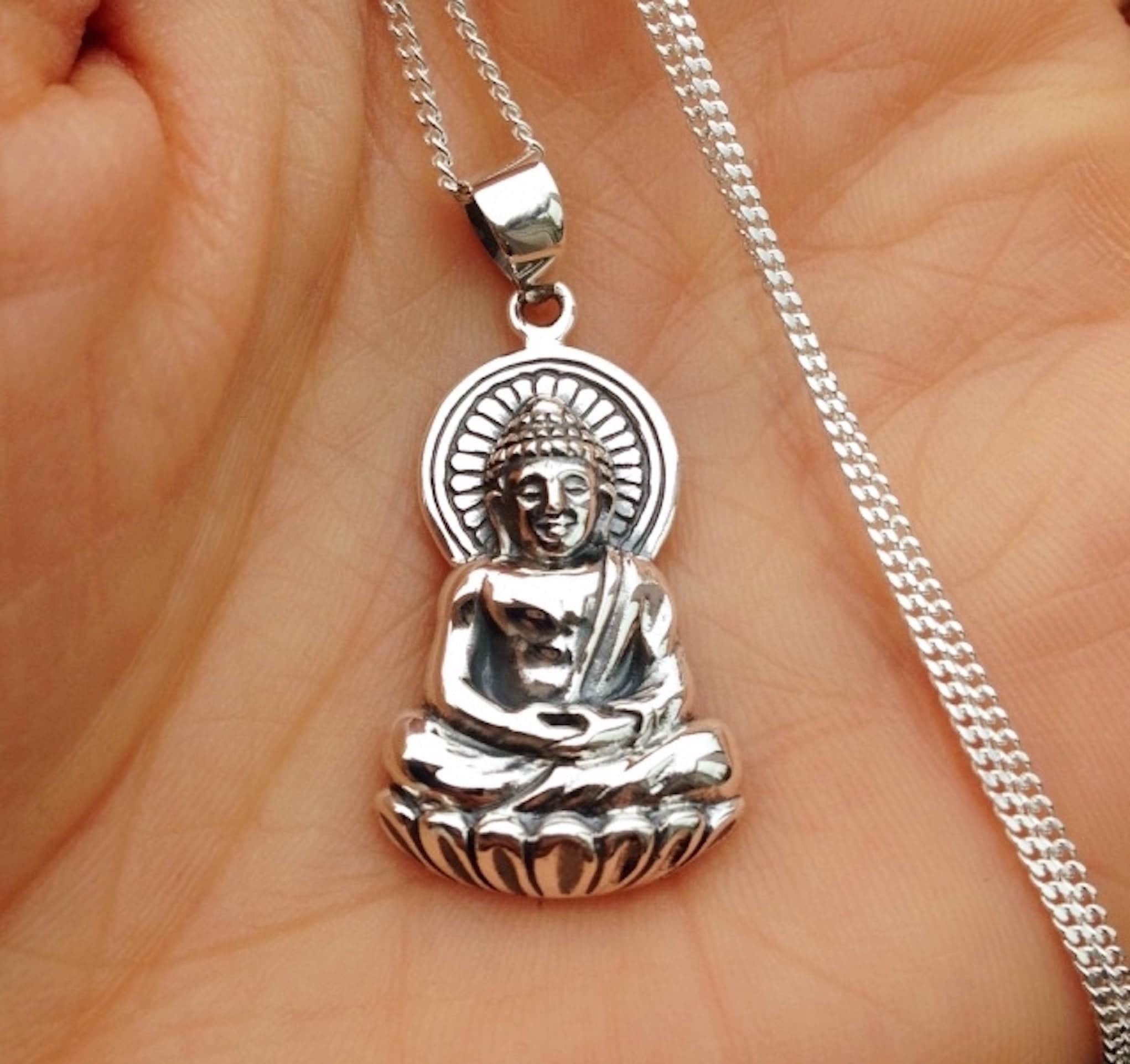 925 Sterling Silver Large Buddha Pendant Necklace / Blossoming Etsy