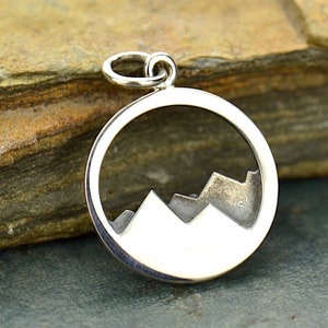 Sterling Silver Mountain Charm / Mountain Range Necklace for Her / Gift for Camping Travel Outdoors Pendant 1532