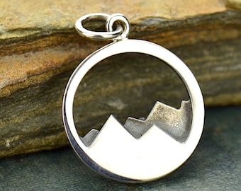 Sterling Silver Mountain Charm / Mountain Range Necklace for Her / Gift for Camping Travel Outdoors Pendant 1532