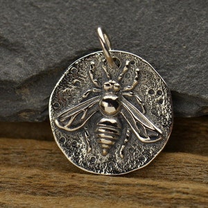 Bee Coin Necklace, Silver Womens Coin Pendant, Ancient Bee Necklace for Men or Boys, Silver Bee Charm, Mythology 1291
