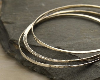 Thin Bangle Skinny Bracelet / 925 Sterling Silver Hammered Finish / Jewellery UK Seller Minimalist Stackable / Bangles 119