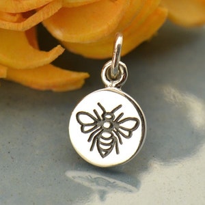 Silver Bee Etched Necklace / Tiny Honeybee Pendant / Dainty Spring Charm 1670