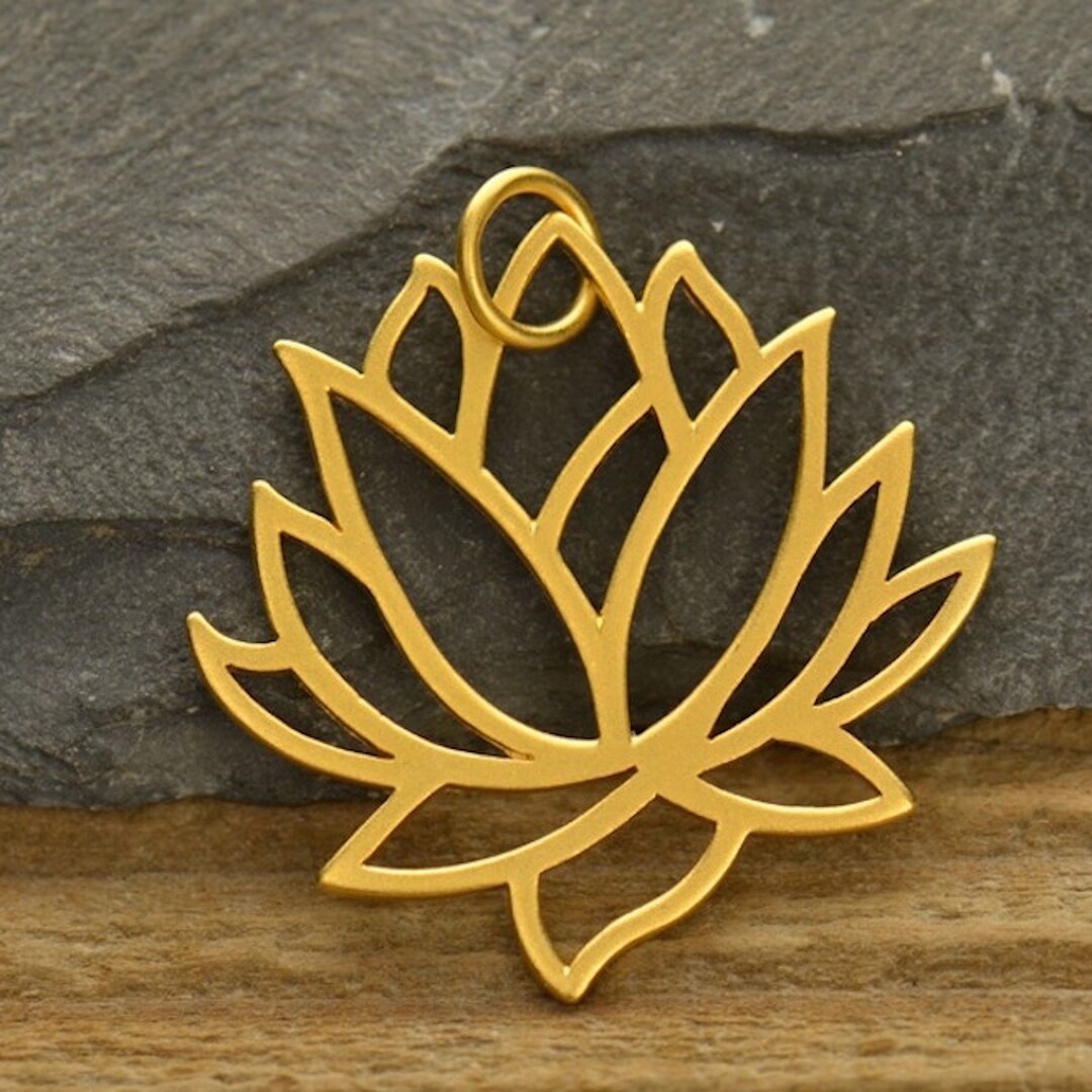 Gold Lotus Necklace, Large Flower, Spiritual Pendant, Buddhist Meditation Zen, 24K Gold Plated