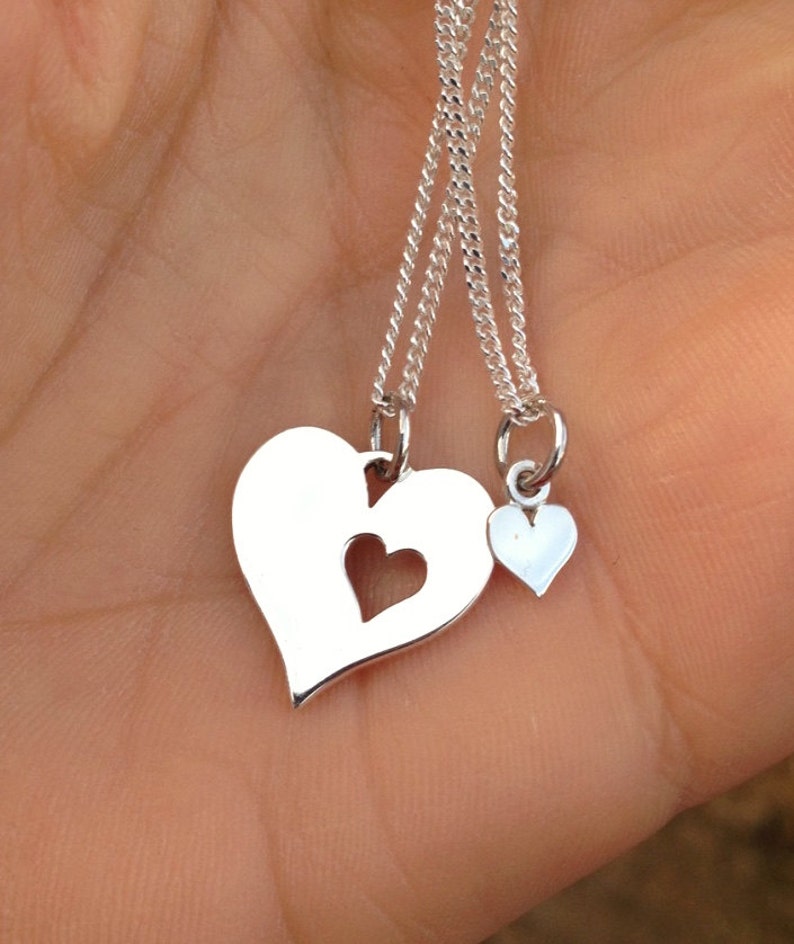 Sterling Silver Mother Daughter Necklace Set / Heart Gift for Etsy