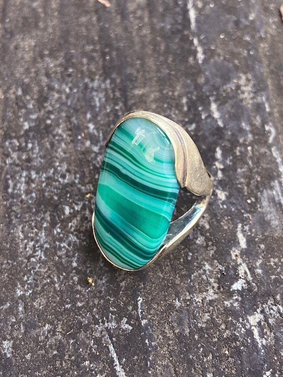 Navajo Green Agate Banded, Native American Sterlin