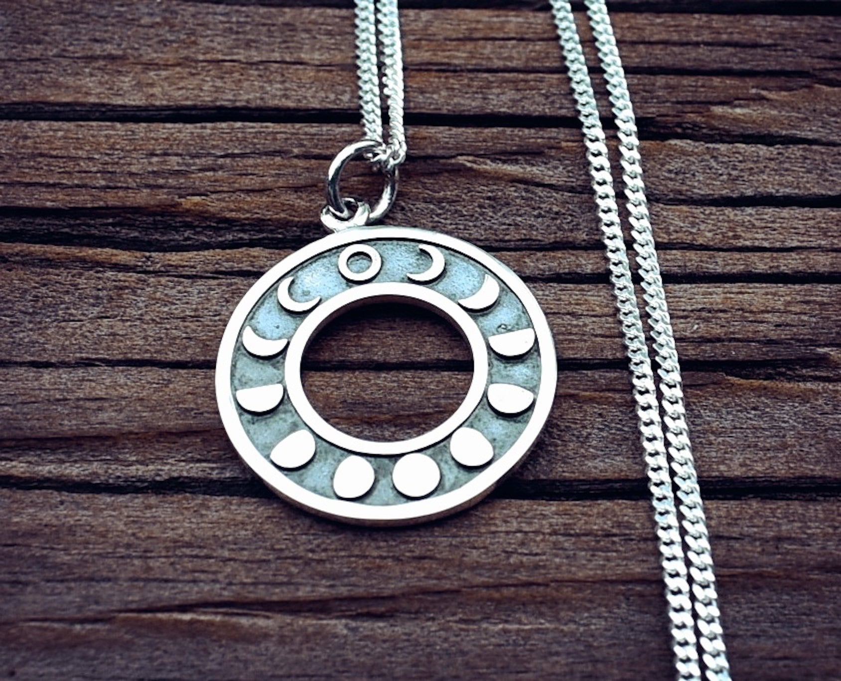 Moon Phase / 925 Sterling Silver Celestial Necklace / Etched - Etsy