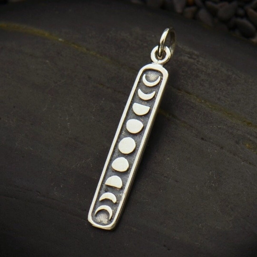 925 Sterling Silver Etched Moon Phases Vertical Charm Pendant Necklace ...