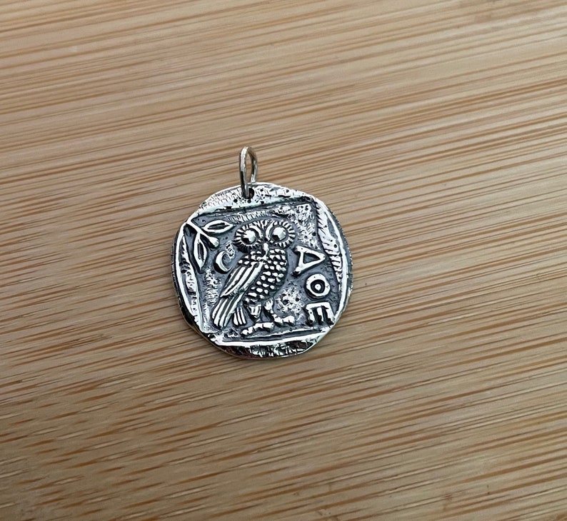 Owl of Athena Ancient Coin Necklace, Sterling Silver Greek Charm, Mythology Pendant Snake Chain, Men's & Women's Jewelry Strength Gift 886 image 6