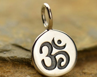 Ohm Charm Necklace Yoga Jewelry / Om Aum Pendant Sacred Symbol / Meditation Disc 925 Sterling Silver 646