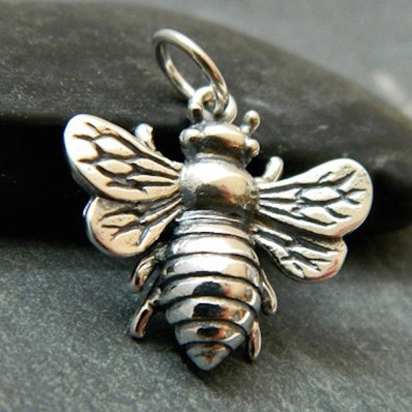 Bee Honeybee Bumblebee Large Sterling Silver Charm Pendant Flying Insect Charm for Necklace Spring Jewellery UK Seller 1162