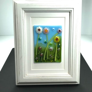 Fused Glass flower garden in wooden picture Frame ART-7