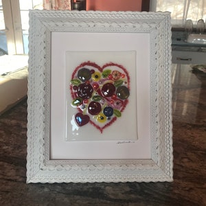 Fused glass valentine framed flower picture