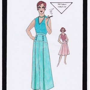 1940s Palazzo Pants & Culottes Theresa - PDF Pattern Size US6/UK10/DE36 and US8/UK12/DE38