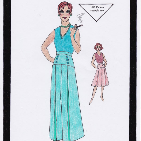 1940s Palazzo Pants & Culottes Theresa - PDF Pattern Size US10/UK14/DE40 and US12/UK16/DE42