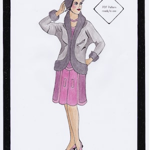 May include: A black and white illustration of a woman wearing a gray coat with a pink skirt and a black hat. The text "Cocoon Coat Agatha" and "PDF Pattern ready to use" is visible in the image. The text "Copyright Tanja Wendel-Lindinger" is at the bottom of the image.