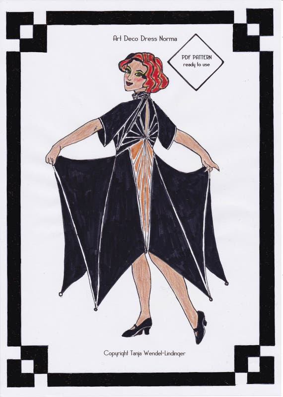 1930s Art Deco Dress Norma PDF-Schnittmuster Größe US6/UK10/DE36