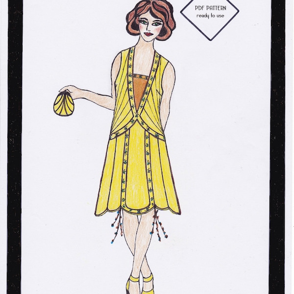 1920s Sunflower Dress Solveig - PDF Schnittmuster Size US14/UK18/DE44