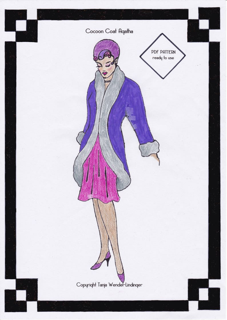 1920s Cocoon Coat Agatha PDF Pattern Sizes US10UK14DE40 and US12UK16DE42