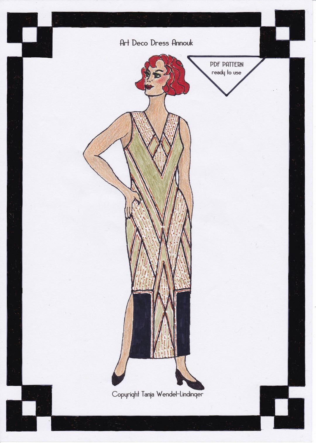1930s Dress Pattern Art Deco Dress Annouk - PDF Sewing Pattern Size ...