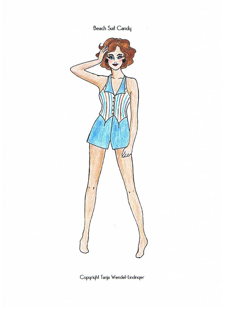 PDF Pattern Size US4UK8DE34 and US6UK10DE36 1920s Beach Suit Candy