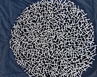 Welded Metal Wall Art, Pickup Sticks Design, Dense Concrete Nails, Modern Abstract Sculpture