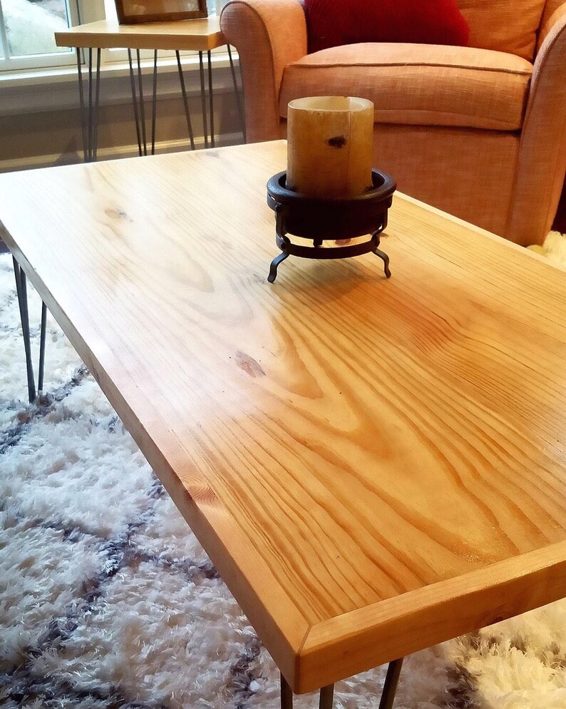 Custom Handmade Wooden Coffee Table With Steel Hairpin Legs Etsy