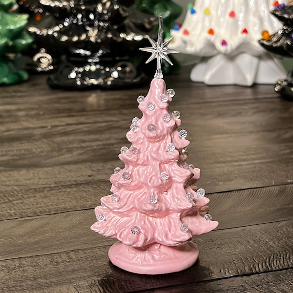 6 inch pink ceramic christmas tree with clear lights