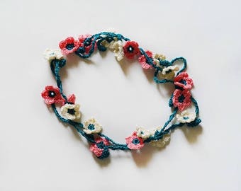 Crochet Necklace Pattern, Crochet Flowers Necklace Pattern, Crochet Flowers Garland, Crochet Pattern with pictures step by step.