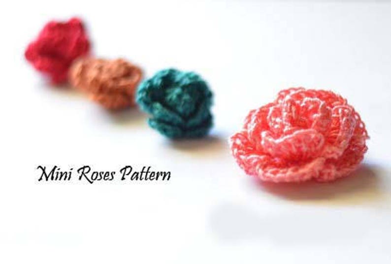 Crochet Mini Rose Pattern, Crochet Rose Pattern, PDF Pattern & Instructions, Crochet Roses image 1