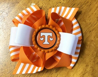 Tennessee Vols Hair Bow: Orange & White Grosgrain Ribbon