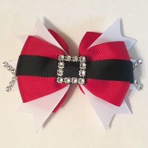 Christmas Hair Bow, Small Christmas Hair Bow, Santa Hair Bow, Pigtail Style Hair Bow, Red, White and Black Hair Bow